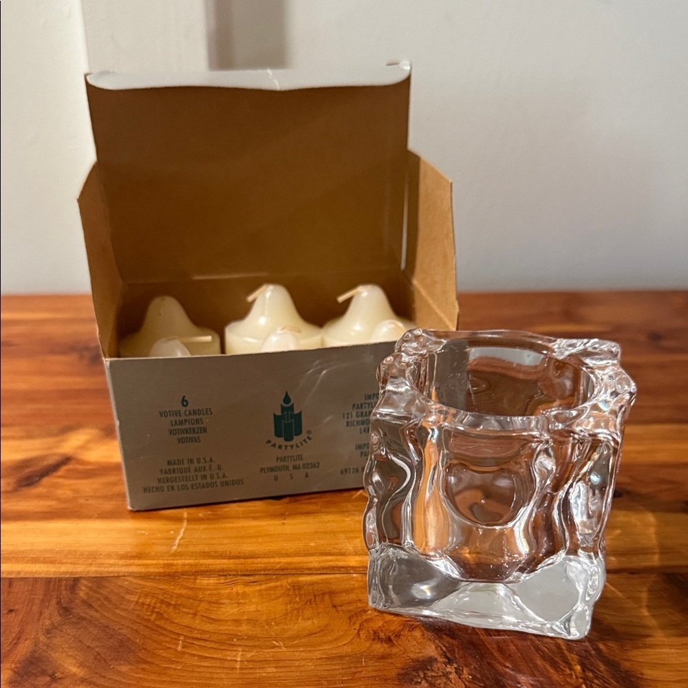 Vintage PartyLite Glacier Cube Candle Holder w/ Vanilla Votives